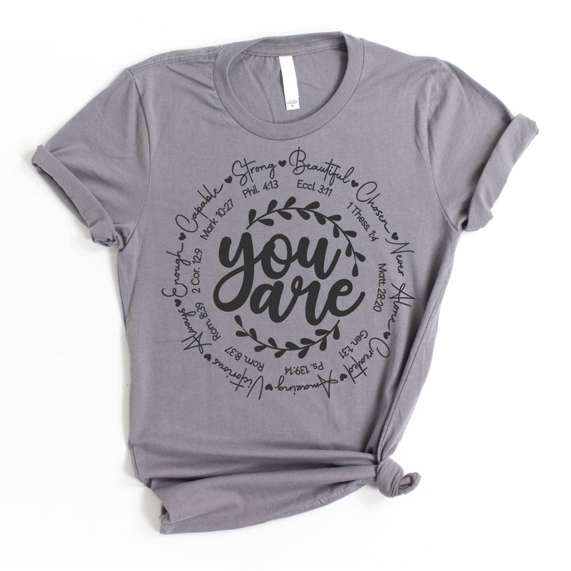 Love in Faith | You are Short Sleeve | Christian T-Shirts for Women | Faith-Based Apparel | Christian Gifts (US Alpha X-Large Regular Regular Heather Storm)