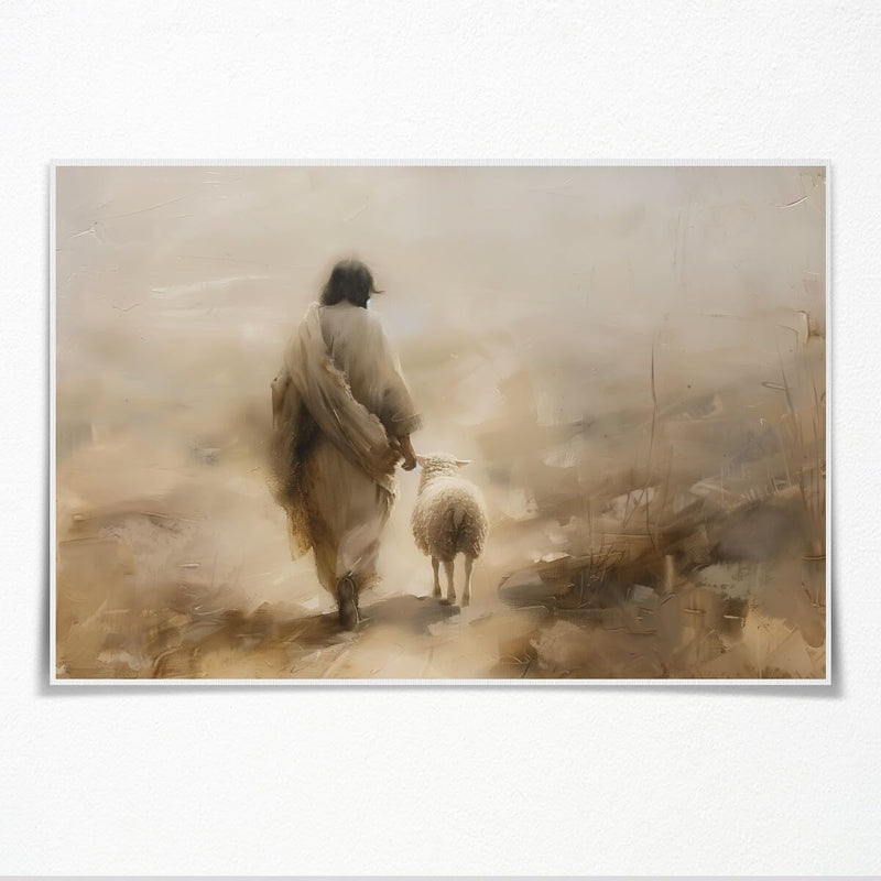 Jesus Leaves The 99 Sheep Wall Art Jesus with The Lamb Posters Christian Canvas Scripture Bible Verses Wall Decor Bible Quotes Spiritual Painting Religious Faith Prints For Church Home Office 8x12inch Unframed