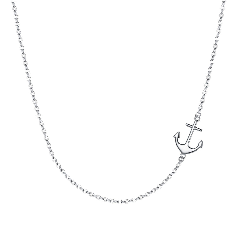 EVER FAITH Sideways Nautical Anchor Choker Necklace Hypoallergenic 925 Sterling Silver Sailor Jewelry Gift for Women