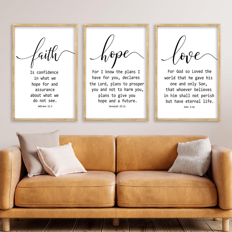 Faith Hope and Love Bible Verses Wall Decor Sign 16x24 Inch Wood Framed Set of 3 Farmhouse Living Room Christian Faith Scripture Art Inspirational Religious Quote Love Wall Hanging (Wood)