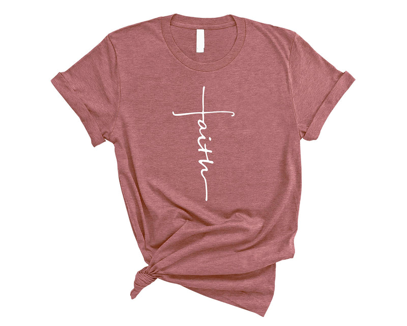 Love in Faith | Faith Cross Short Sleeve | Christian T-Shirts for Women | Faith-Based Apparel | Christian Gifts (US Alpha Small Regular Regular Soft Heather Mauve)