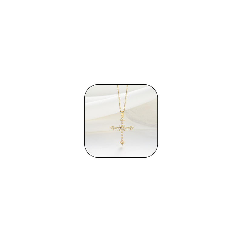 Gold Silver Double Cross Necklace Gothic Double Cross Pendant Necklace Dainty Zircon Cross Charm Link Chain Choker Religious Gifts Faith Jewelry Christmas Halloween Birthday Trend Jewelry Gift (G:Gold Double cross Necklace)