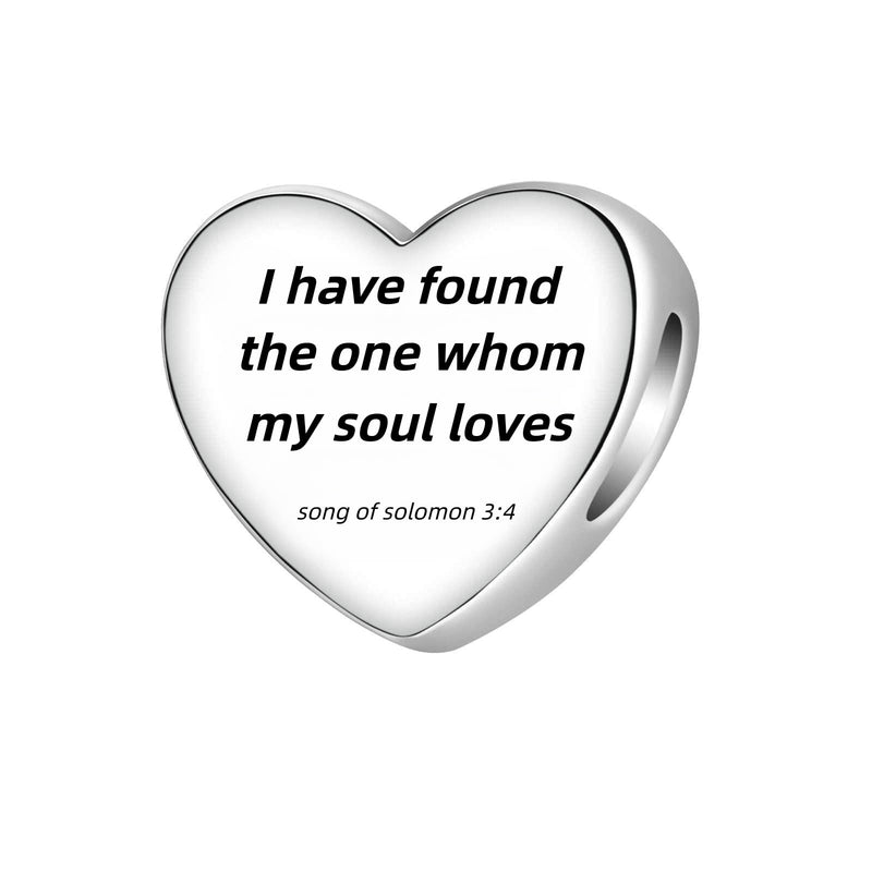 BEEUVIP 925 Sterling Silver Bead Heart Charm Fit Charms Bracelet Christian Bible Verse Charm Prayer Faith Religious Jewelry Gifts for Women E34