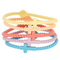 CHUU YUNG 5Pcs Cross Silicone Bracelet Colorful Rubber Cross Bracelets Protection Pray Inspirational Faith Religious Christian Bracelet fo Women Men Jewelry-RAINBOW