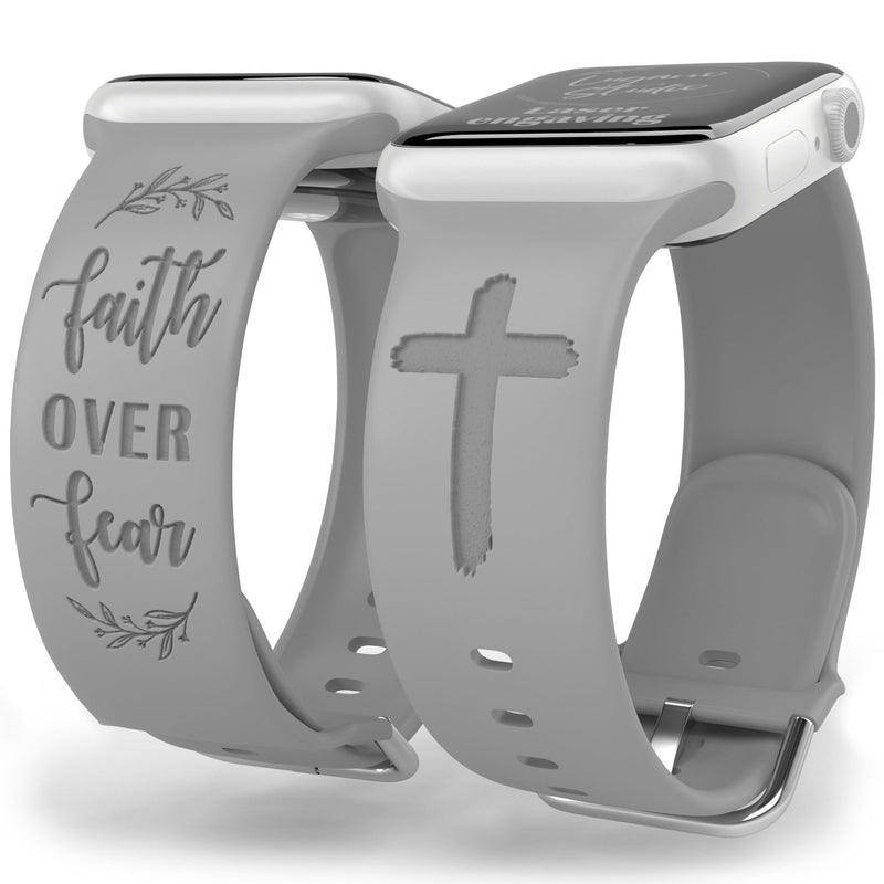Faith Over Fear Watch Band compatible with Apple Watch Laser Engraved iWatch Band Silicone 38mm 40mm 41mm 42mm 44mm 45mm 49mm Strap Jesus Psalm Christian God (42/44/45/49mm M/L Grey)
