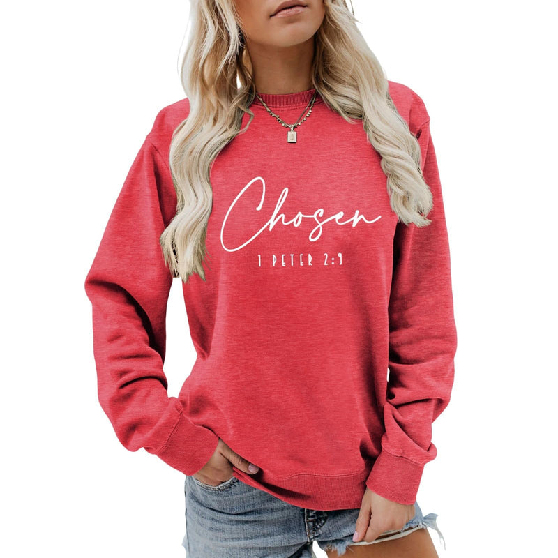 Chosen 1 Peter 2:9 Sweatshirt Christian Sweatshirt Bible Verse Shirt Faith Shirt Women Casual Crewneck Pullover Tops Small