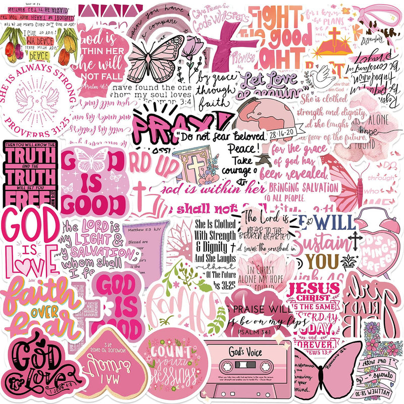 50 PCS Bible Verse Stickers Inspirational Pink Christian Stickers Faith Stickers Bible Scripture Stickers Religious Stickers for Adults Jesus Stickers Faith Based Gifts